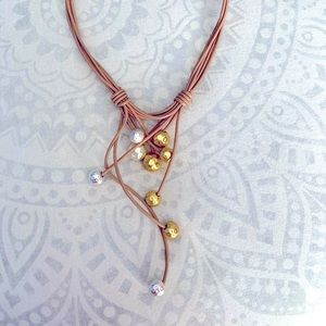 Leather Silver/Gold Bauble Necklace